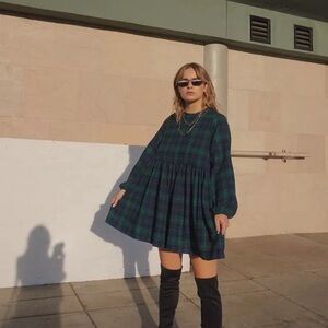 Urban Renewal Blue and Green Plaid Babydoll Dress